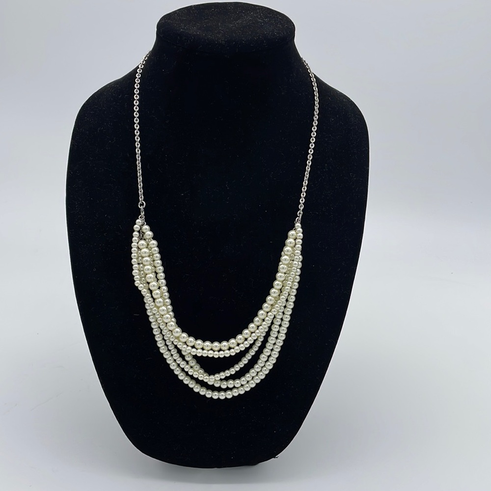 J Crew White and Silver Pearl Multi-Strand Necklace - NWT